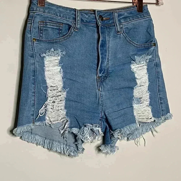 Fashion Nova Blue Ripped Shorts - Picture 5 of 10